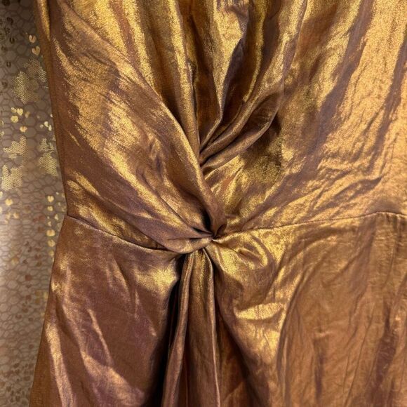 & Other Stories Metallic Shiny Satin Bronze Gold Mini Dress Size 2 NWT - Picture 3 of 10